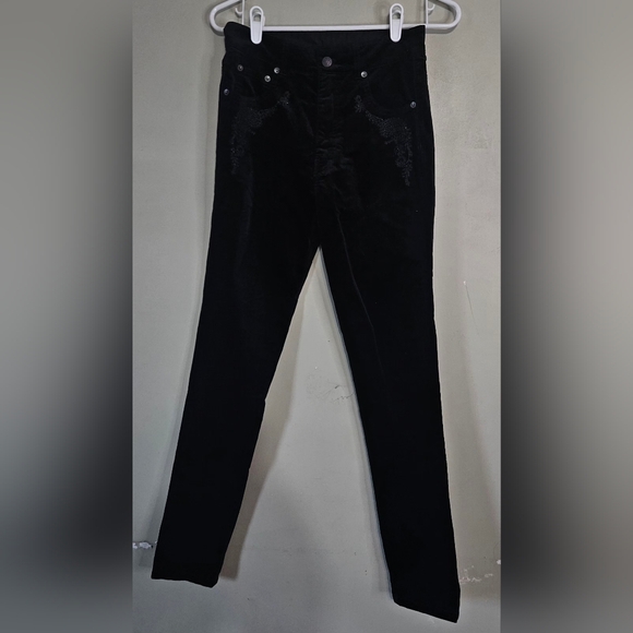 🩷🩵Sundance Black Embroidered Paisley Skinny Nightfall Velveteen Pant Size 4💜 - Picture 7 of 10